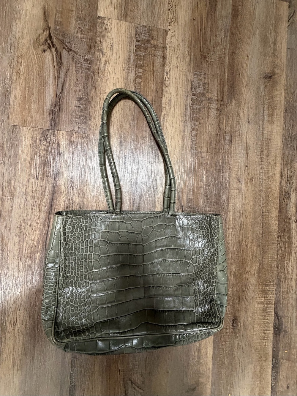 Furla Olive Green Croc-Embossed Top-Handle Tote